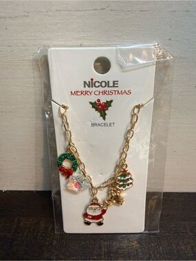 Nicole Gold-Tone Holiday Charm Bracelet with Red & Green Accents